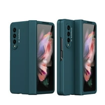 Samsung Galaxy Z Fold 3 5G Case with Tempered Glass Screen Protector, Dteck Ultra Thin Full Protection Cover Hard PC Anti-Scratch Shockproof Protective Phone Case for Samsung Galaxy Z Fold 3,Cyan