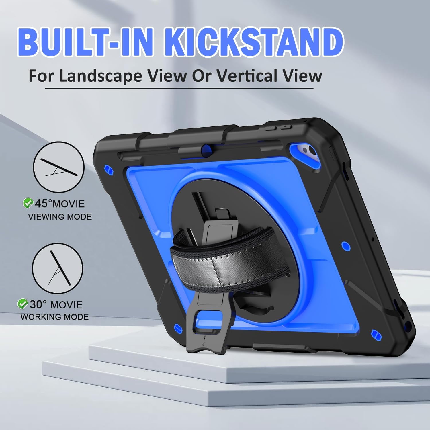 SUPNICE iPad 6th/5th Generation Case, iPad Air 2 Case, iPad 9.7 Case 2018/2017,iPad 9.7 Pro Case,Shockproof [360 Rotating Stand][Hand Strap][Pencil Holder] Case, Deep Blue