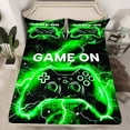 thumbnail image 2 of jejeloiu Console Game Lovers Twin Sheet Sets,Green Black Gamepad Twin Fitted Sheet,Modern Video Games Flat Sheet For Boys Teens,Ultra Soft Home Decor,3 Pieces, 2 of 7