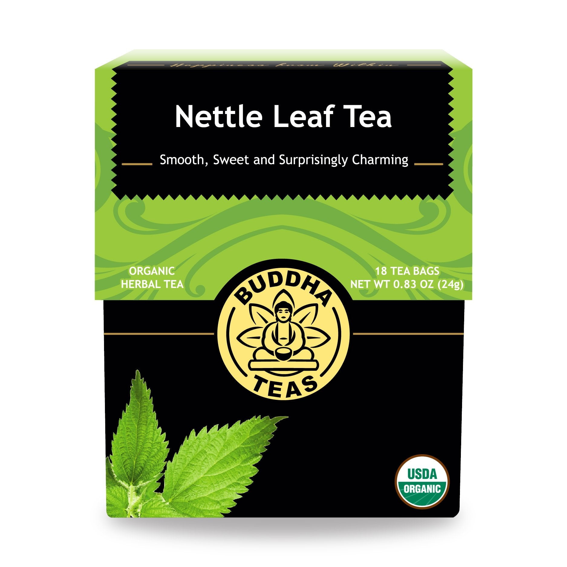 Buddha Teas Organic Nettle Leaf Tea – Caffeine-Free, Kosher, GMO-Free, 18 Bleach-Free Tea Bags (4 Pack)