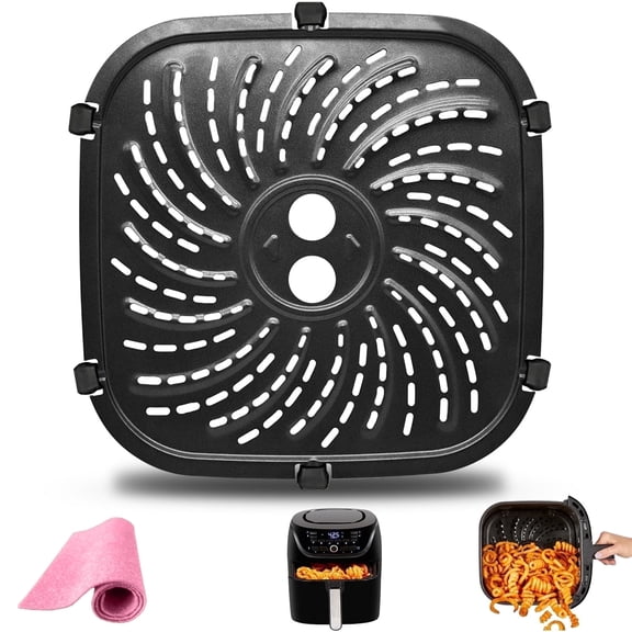 GCQ 8.67 x 8.67 Inch Square Non-Stick Grill Plate, Stainless Steel Crisper Tray Replacement Accessories with Rubber Bumpers for PowerXL Vortex Pro 6 QT Air Fryer, Dishwasher Safe