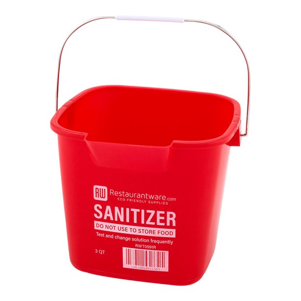 RW Clean 3 Qt Square Red Plastic Sanitizing Bucket with Stainless