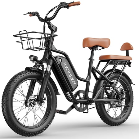 Kickwey LD20, Dual 2 Seater Electric Bike, 20'' Fat Tire 1500W Peak eBike, Max 50Miles 32MPH City Commuter Bicycle, 48V 20AH (960WH) Removable Battery