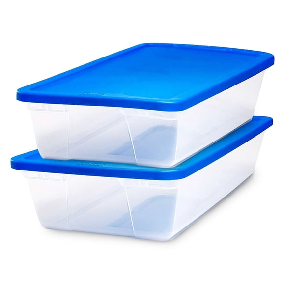 2-pack Homz Snaplock Plastic Storage Bin - Stackable Organizer - 2 Pack, 41 Qt, Blue Lid — Home & Garage Storage, Stackable Design