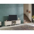 thumbnail image 5 of 67 - inch Solid Wood Beige Mid Century TV Stand with 2 Doors and Glass Shelf for Relaxing Living Rooms, 5 of 6