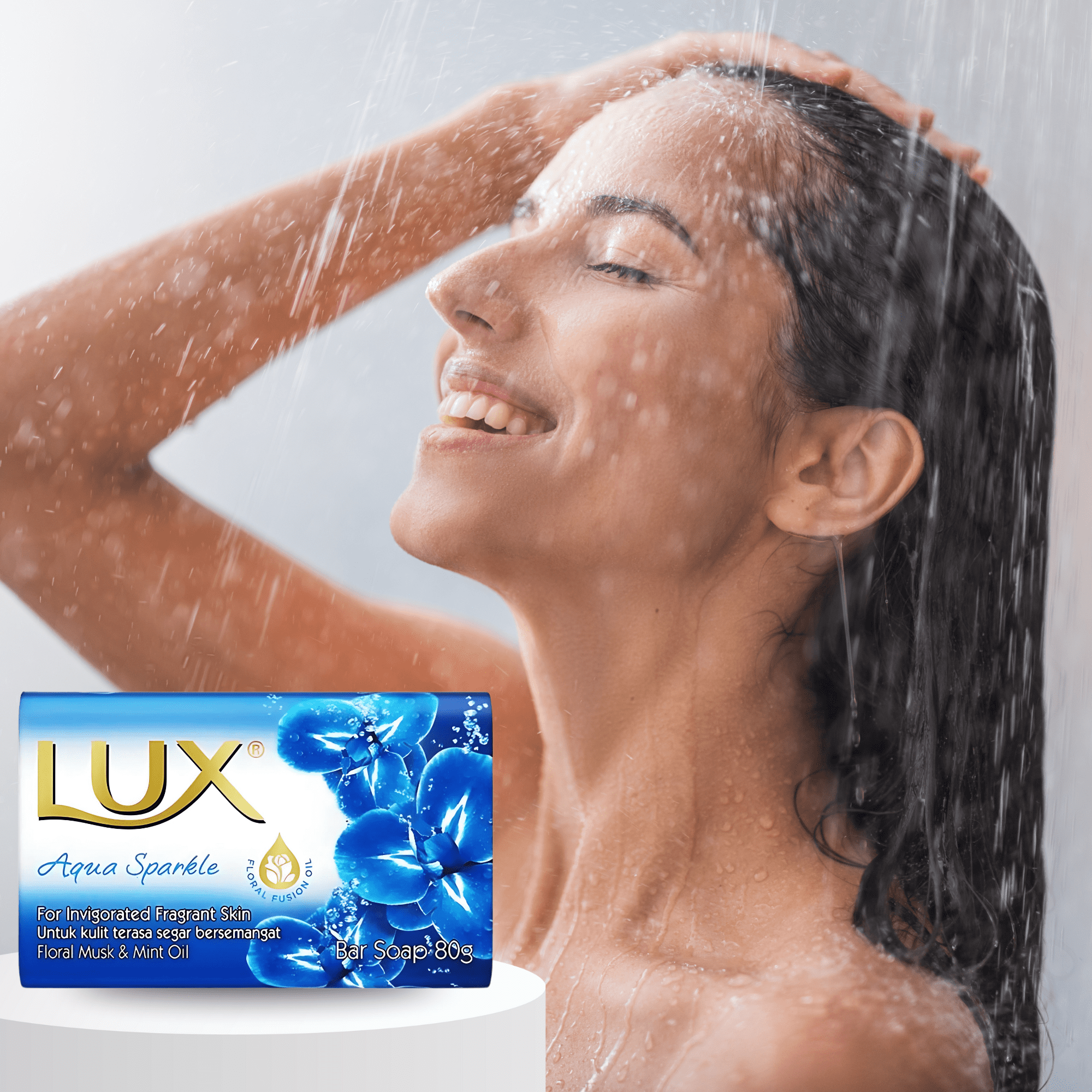 Lux Aqua Sparkle Bar Soap with Floral Musk & Mint Oil, 80g