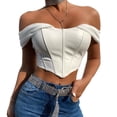 thumbnail image 7 of Douhoow Women PU Leather Vest Mesh Yarn Suspender Strap Crop Top Zipper Off Shoulder Tank Tops, 7 of 7