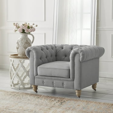 Rustic Manor Audriana Arm Accent Chair Linen Tufted Club Chair, Beige, 42 x 33.5 x 30.3