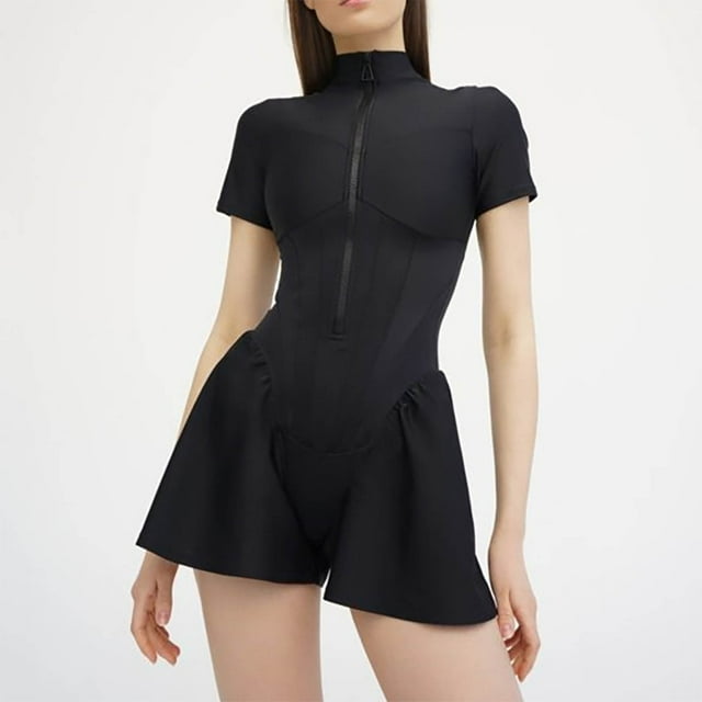 LOVZFMLL Womens Sexy Bodysuit Scrunch Stretch Shorts Jumpsuit Rompers Black L
