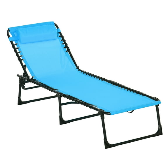 Folding Chaise Lounge Chair, Outdoor Patio Sun Lounger, 4-Position Reclining Beach Chair with Pillow, Breathable Mesh, Blue