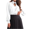 thumbnail image 1 of aidice Shirts for Women Casual Lapel Neck Long Sleeve Button up Shirts Keyhole Solid Color Work Tops, 1 of 7