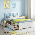 thumbnail image 3 of PAPROOS Wood Platform Bed with Storage, Twin Size Bed Frame with 2 Drawers, No Box Spring Needed, White, 3 of 11