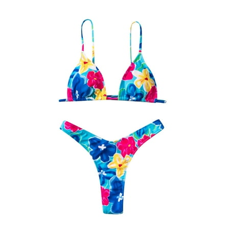 LEEy-world Swimsuit Women Tummy Control Women s Stripe Reversible Bandeau Top High Waisted Bikini Sky Blue L