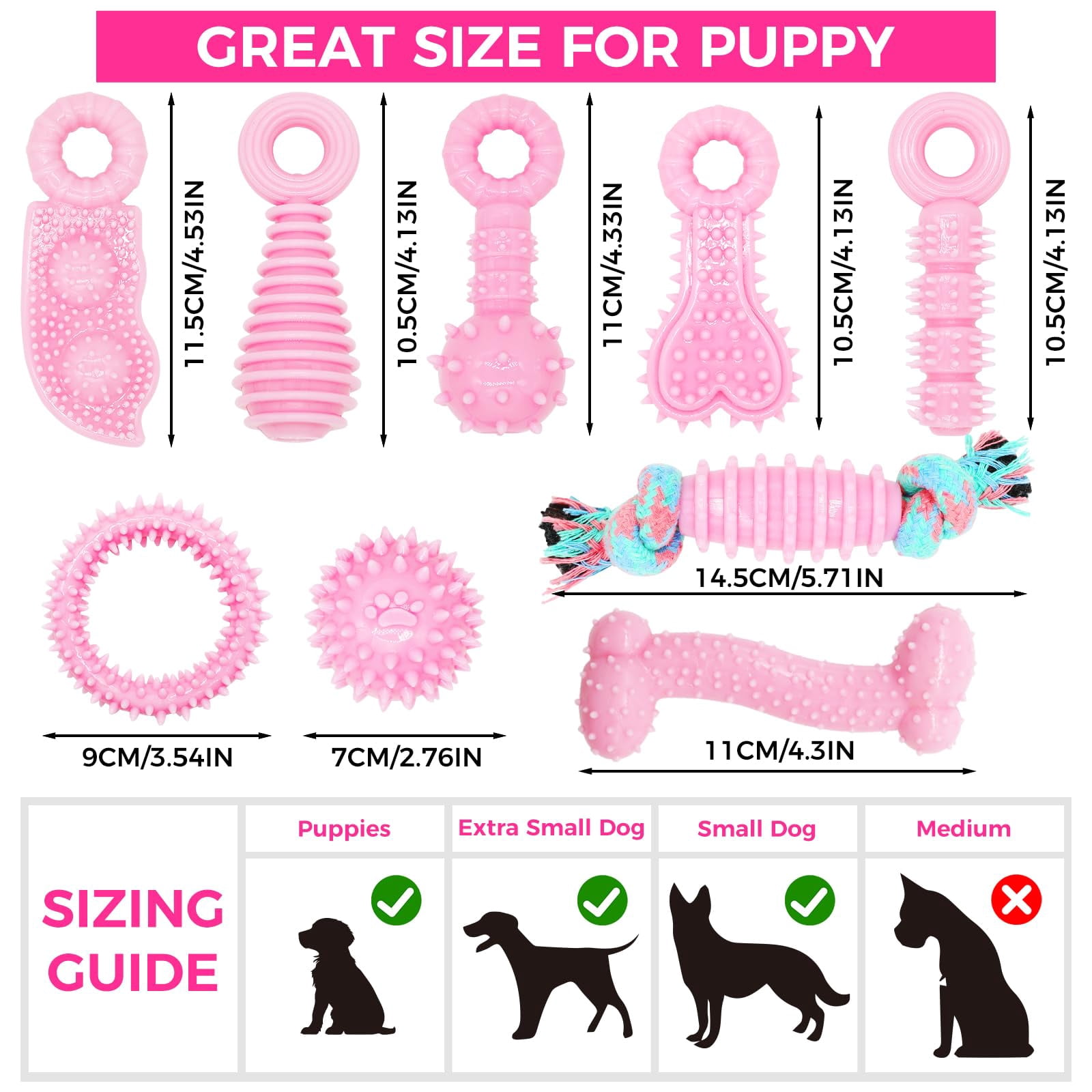 Puppy Toys, 6 Pack Dog Chew Toys for Puppy, Cute Pink Small Dog Toys, Teething Toys for Puppies, Soft Durable Interactive Chew Toy for Small Dogs