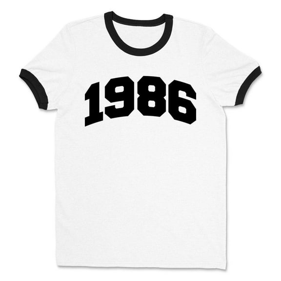 1986 College Style Ringer Tee Shirt Unisex Large White/Black