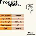 thumbnail image 6 of MMBM Flatback Tape Tan 3" x 55 Yards 4.8 Mil Adhesive Paper Light Packing Tabbing 24 Rolls, 6 of 7