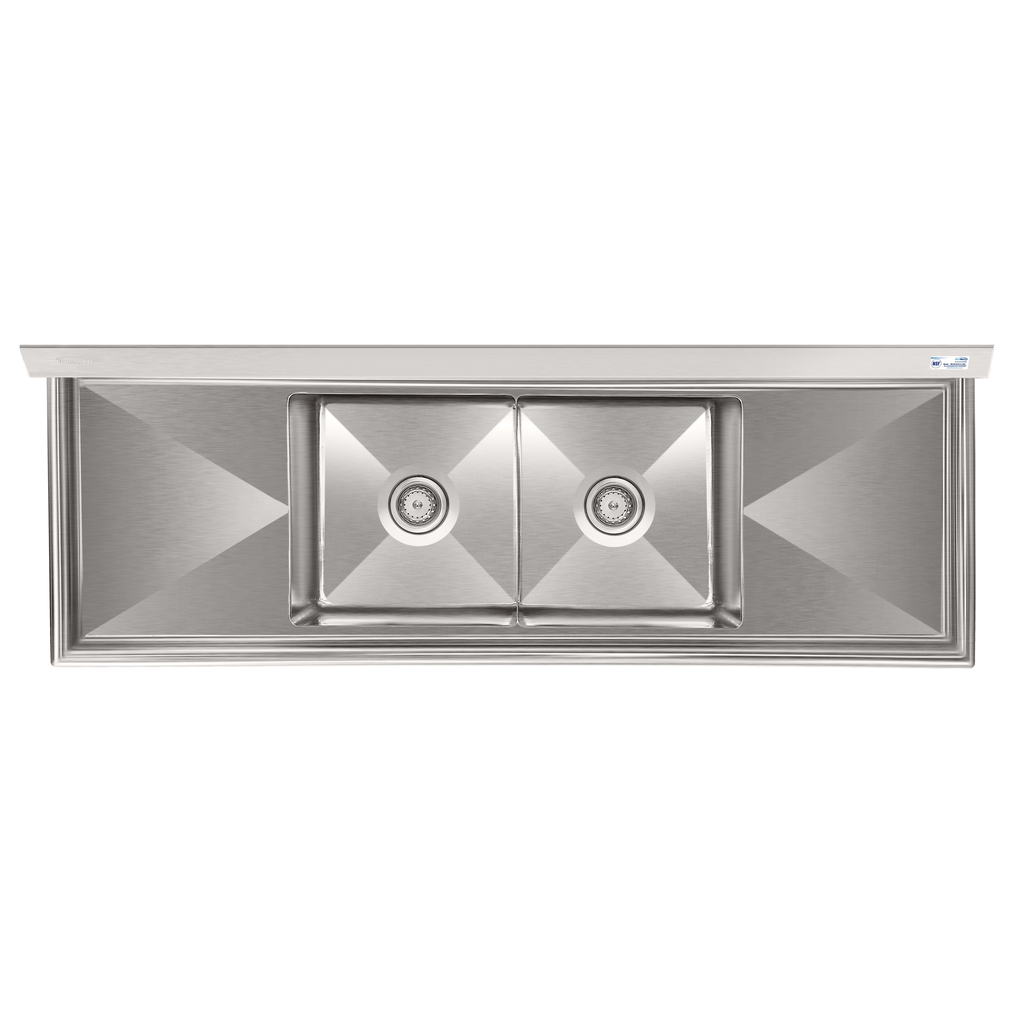 72 in. 18-Gauge 2-Compartment Commercial Sink with Backsplash and Dual 18 in. Drainboards, Bowl Dimensions 18"x18"x14" in Stainless-Steel (KM-SB181814-18B3)