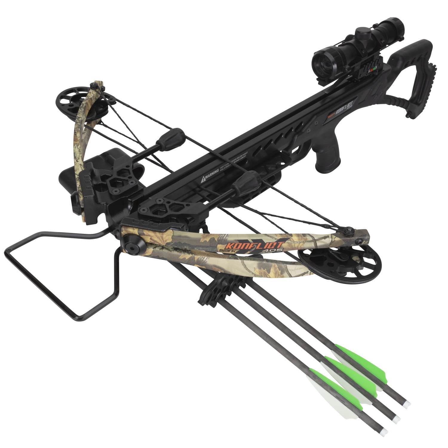Bear X Konflict 405 FPS Crossbows with 32 multi cross-hair reticle & 5 Arrow Quiver (Multicolor)