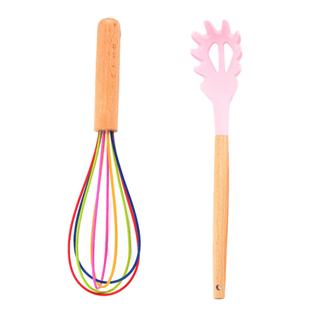 

Silicone Cooking Utensils Set Safety Food Grade Silicone BPA Free Non-stick Silicone Utensil Set Wooden Handle