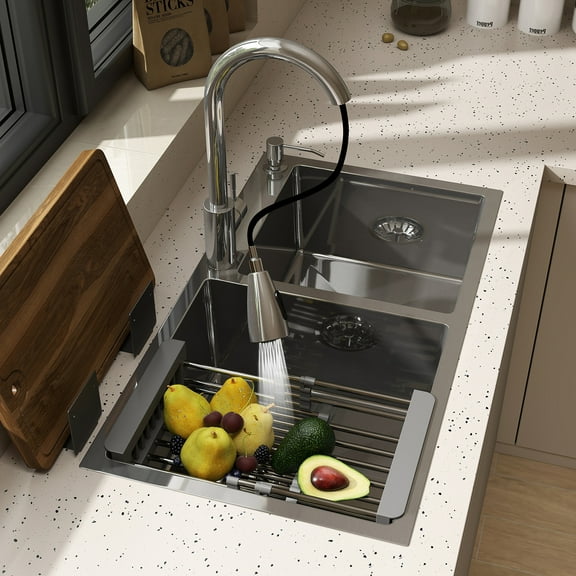 30" x 17" Undermount Double Bowl Stainless Steel Kitchen Sink Easy Cleaning Includes Multiple Accessories