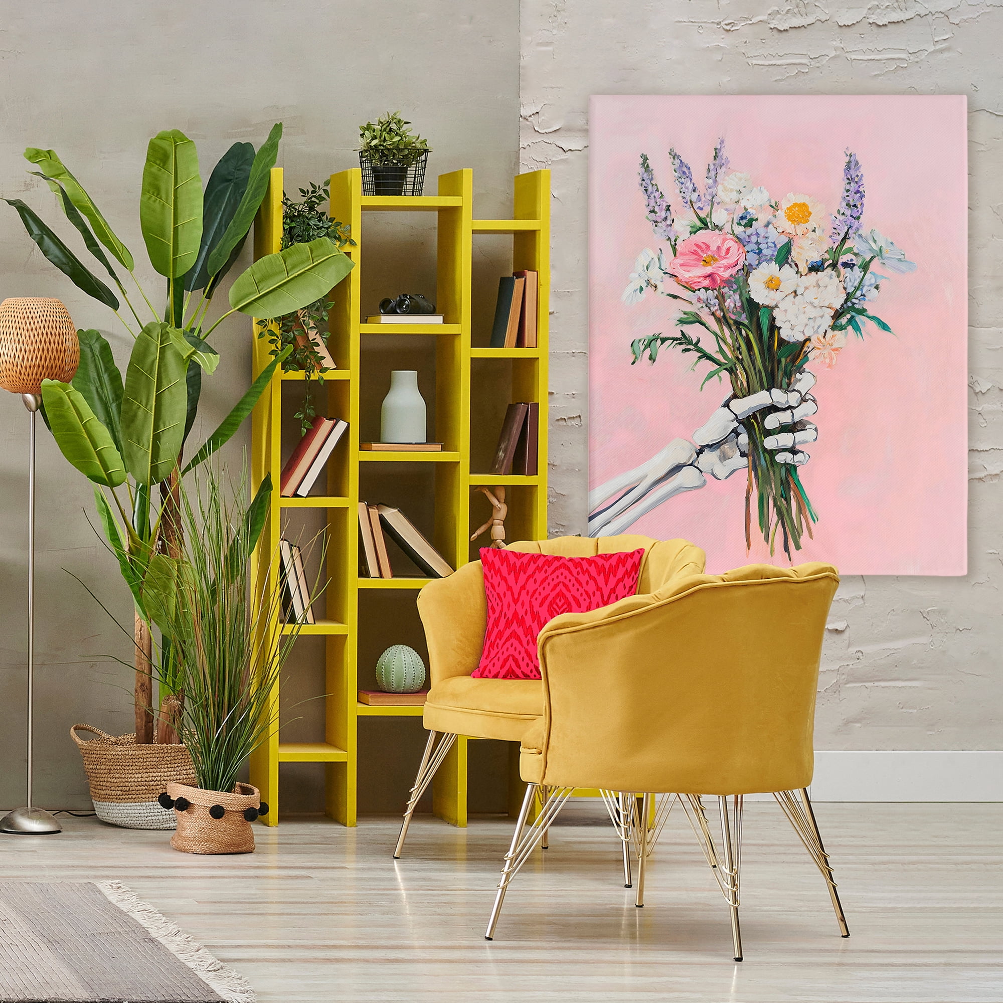 Stupell Industries Skeleton Hand Holding Flowers Canvas Wall Art, design by The Prints Vibe