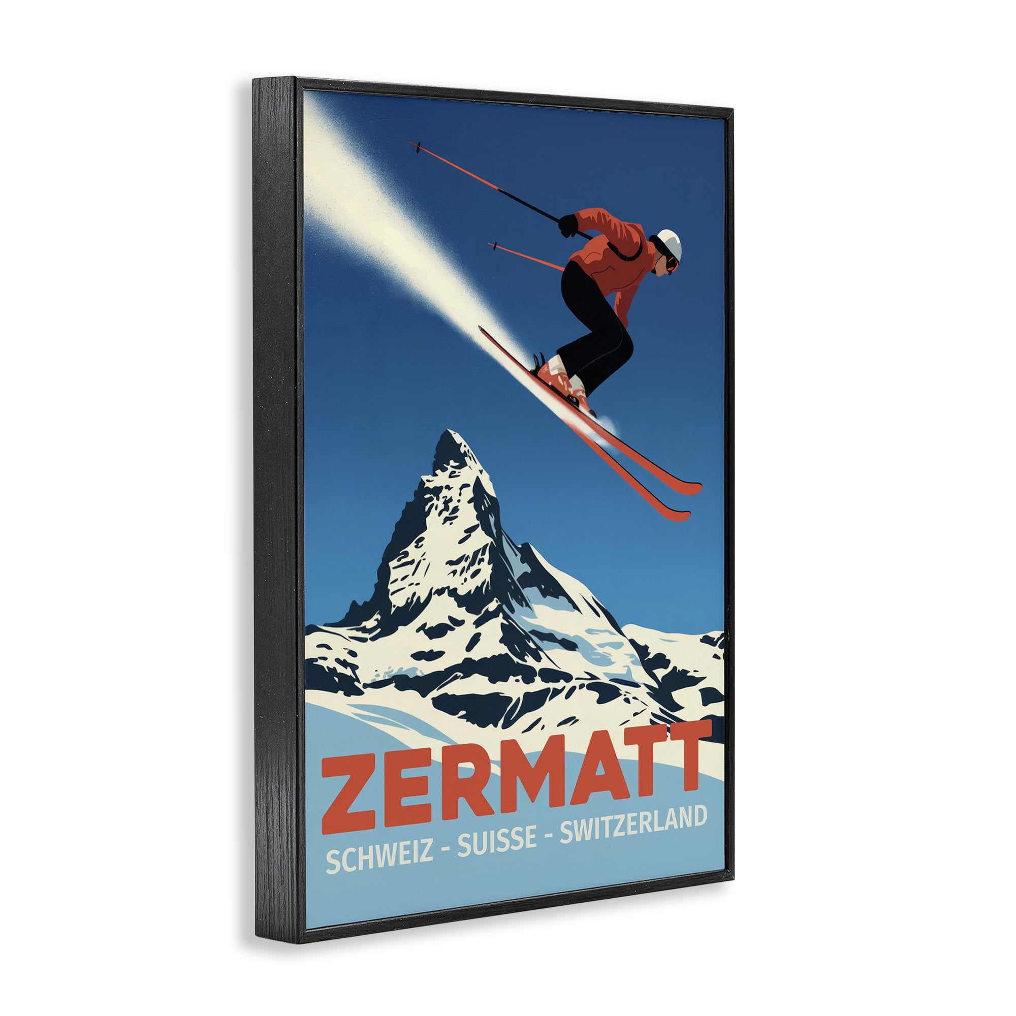 Stupell Industries Zermatt Ski Poster Black Framed Giclee Art, design by Andreas Magnusson