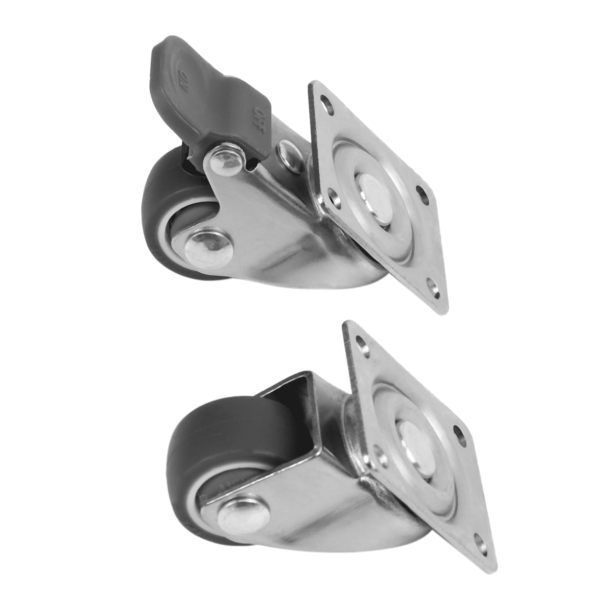 16 Pack 1 Inch Low Profile Casters Wheels Soft Rubber Swivel Caster with 360 Degree Top (8 with Brakes & 8 Without)