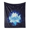 thumbnail image 1 of Floral Soft Flannel Fleece Throw Blanket, Lotus with Dew Drops Reflected in Dark Water Background Yoga Image, Cozy Plush for Indoor and Outdoor Use, 50" x 70", Indigo Sky Blue, by Ambesonne, 1 of 6