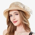 thumbnail image 2 of Riforla Womens Summer Dress Hat Wide Leaf Flower Bridal Shower Hat Sun Hats Beach Hat Beach Hats for Women Khaki, 2 of 7