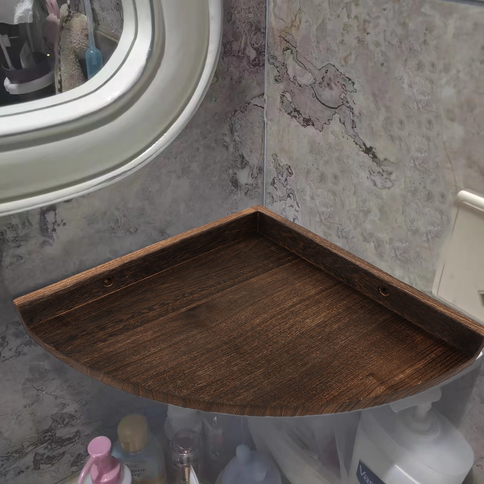 WSTEER Wooden Floating Wall Shelf, Corner Mounted Storage Shelf for Home, Living Room, Bedroom, Wall Organizer