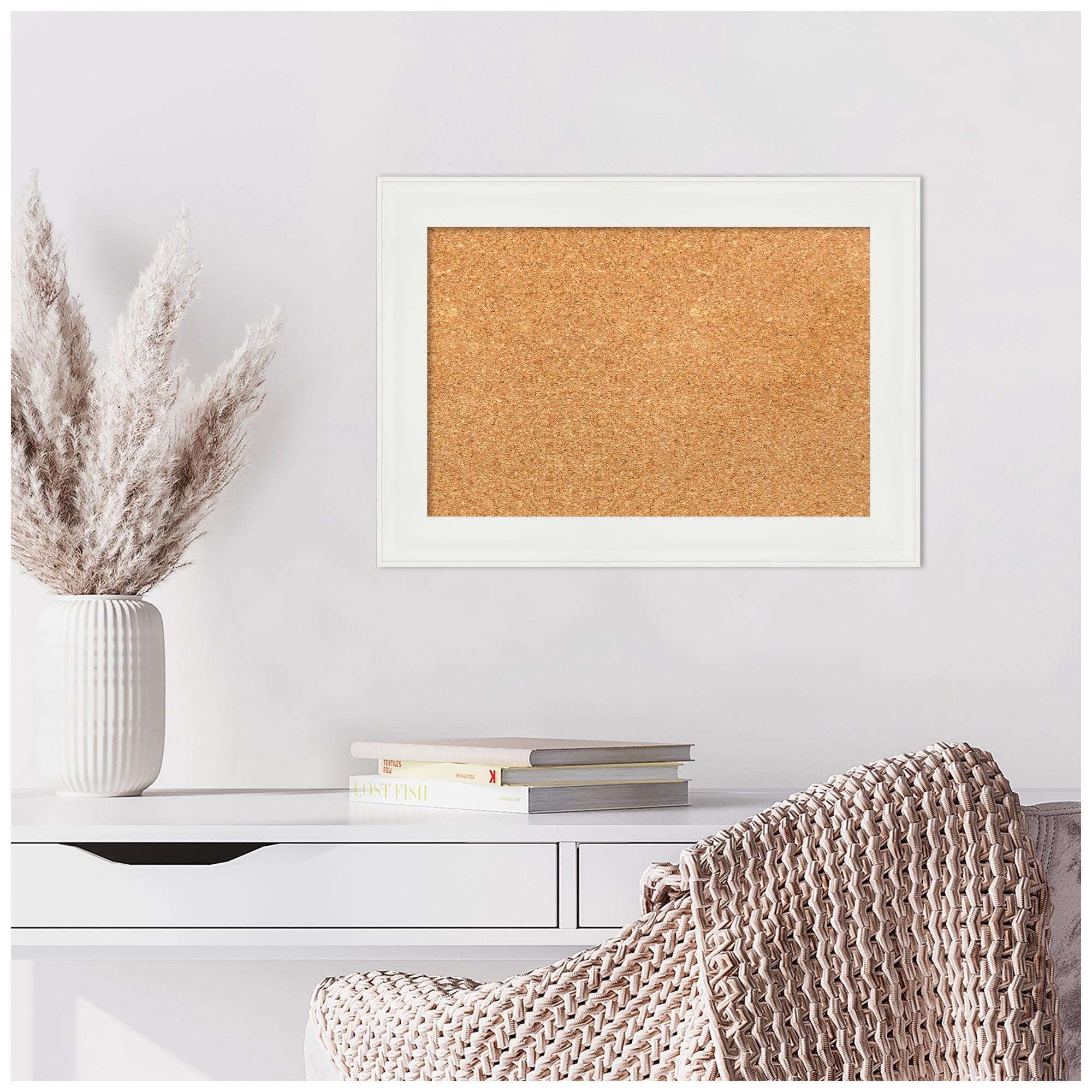Amanti Art Natural Cork Board Framed Vanity White Narrow Bulletin Board 21 in. x 15 in.