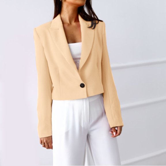 Vedolay Women's Suit Jackets Womens Oversized Blazer Jackets Casual Lapel Collar Open Front Button Work Office Top,Beige L
