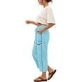 thumbnail image 6 of ZHYou No Boundarie Womens Wide Leg Capri Pants High Waisted Drawstring Elastic Waist with Pockets Contrast Stripe Loose Fit Casual Summer Cropped Trousers Light Blue Size XL, 6 of 8