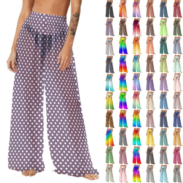 Pincandy Women See Through Sheer Mesh Pants Beach Swimsuit Bikini Bottom Cover up Party Club Elastic High Waist Wide Leg Pants