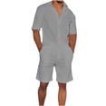 thumbnail image 6 of Men's Summer Clothing Men's Sports Suit Slim Fitting Short Sleeved Lapel Pocket Shorts Casual Beach Vacation Two-Piece Set Beach Outfits for Men, 6 of 6