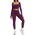 thumbnail image 2 of AEXTO Women 2 Piece Workout Sets Sweetheart Neck Long Sleeve Crop Top and Tummy Control Leggings Yoga Outfits, 2 of 6