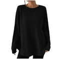 thumbnail image 1 of Kovlvoll Womens Tops Long Sleeve Crewneck Solid Color Loose Shirts Fall Comfy Ribbed Outfits, 1 of 7
