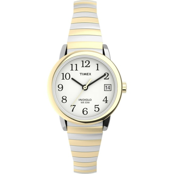 Timex Women's Easy Reader 25mm Watch – Two-Tone Case White Dial with Tapered Expansion Band