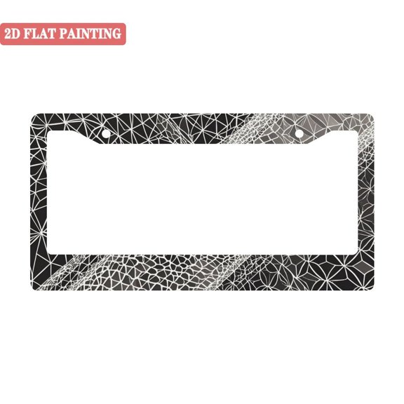 1Pack License Plate Frames with Black and White Geometric Web Pattern Includes Screws & Caps Full Accessories Included Size 6.3x12.2inch(16x31cm)