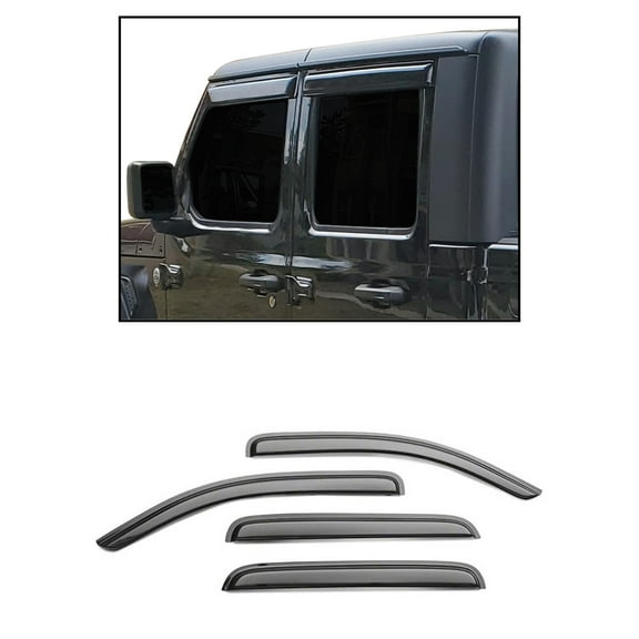 Black Horse Off Road [BHOR] Tape On Rain Guards/Wind Deflectors Compatible with 2020-2024 Jeep Gladiator|2018-2024 Jeep Wrangler Smoke 4 PCs - 140340