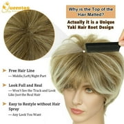 QUEENTAS Short Blonde Pixie Cut Wig for Women, Natural Looking Layered Wig with Bangs, Glueless Easy Wear Synthetic Hair Wig with Adjustable Cap, Brown Root Ombre