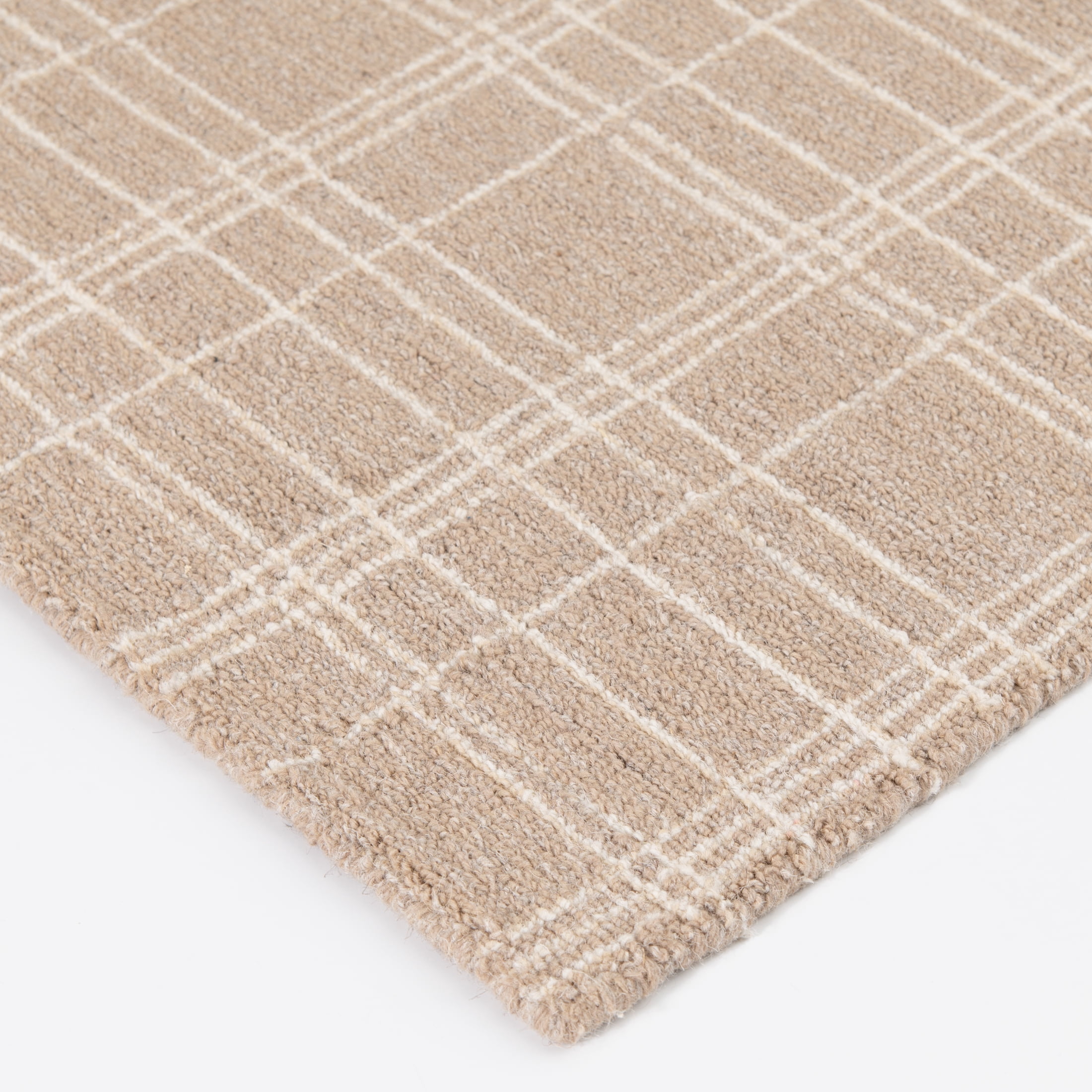 Better Homes & Gardens Beige Plaid Wool Indoor Runner Rug, 2'6"x7'