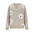 thumbnail image 6 of Wutalume Women's Casual Fashion Floral Jacquard V-Neck Knitted Sweater, Elegant Printed Top, Loose Fit Long Sleeve Pullover for Stylish Everyday Wear,Khaki M, 6 of 7