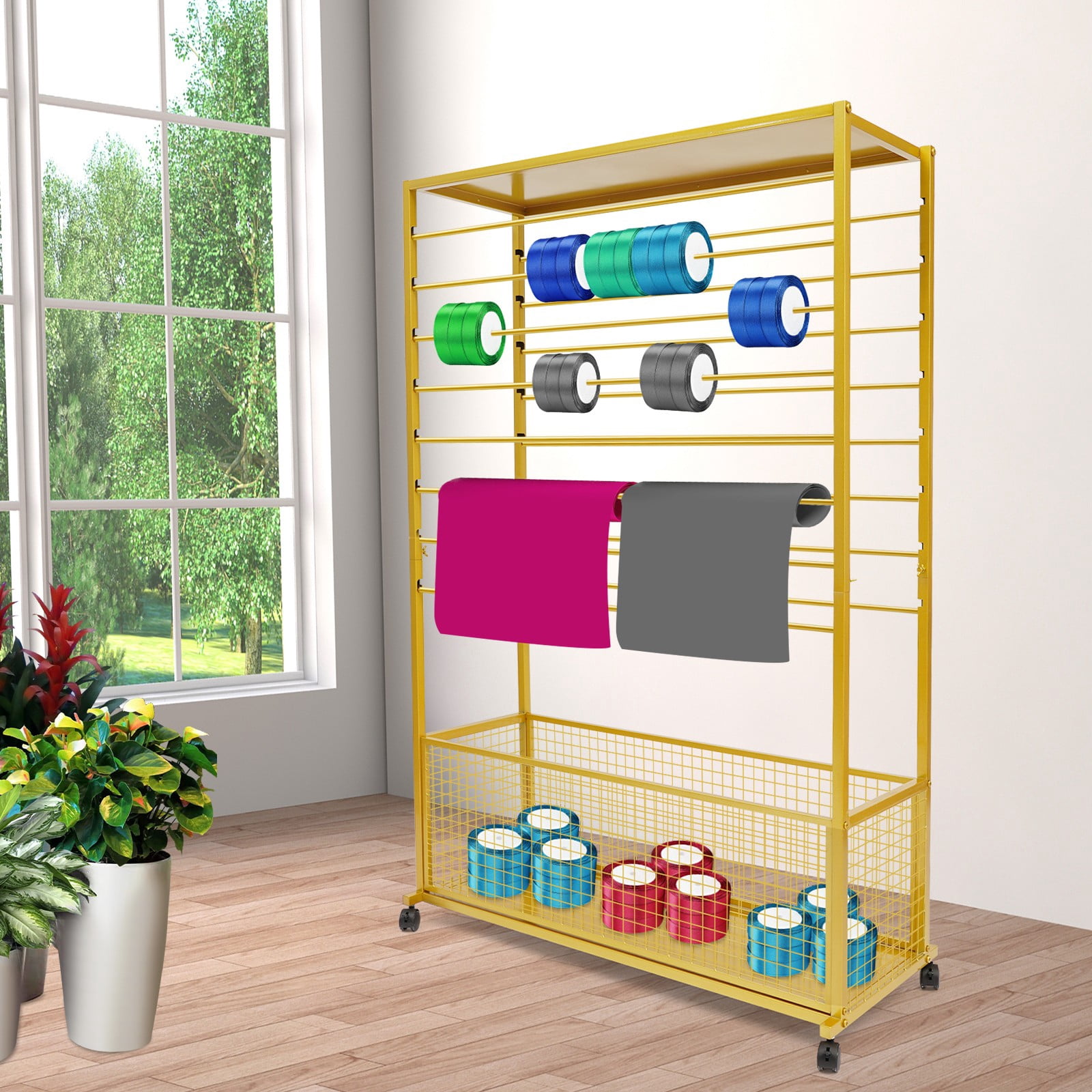 1 PCS Gold Double-Sided 16 Tier Ribbon Rack, Ribbon Holder, Storage Shelf For Ribbon,Wrapping Paper