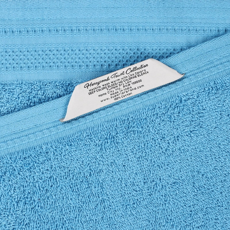 Superior Honeycomb Cotton Medium Weight Face Towels Washcloths, Set of 12, Azure