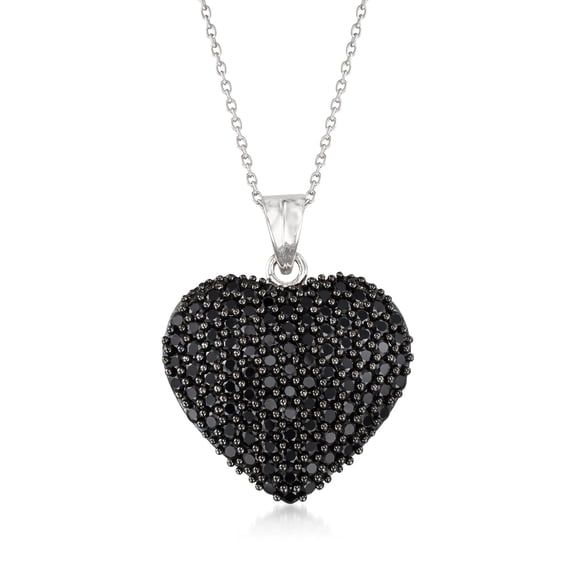 Ross-Simons 4.00 ct. t.w. Black Spinel Heart Pendant Necklace in Sterling Silver, Women's, Adult