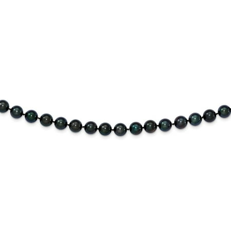 Solid Gold Pearl Solid 14k White Gold 7-8mm Round Black Saltwater Akoya Cultured Pearl Necklace Chain 16