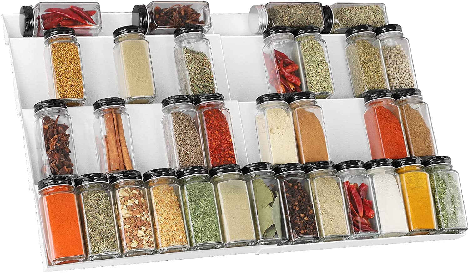 Copco Expandable 4-Tier Bamboo Spice Organizer – Adjusts From 12.2” To 23”, Holds 32 Jars, For Drawer Or Counter