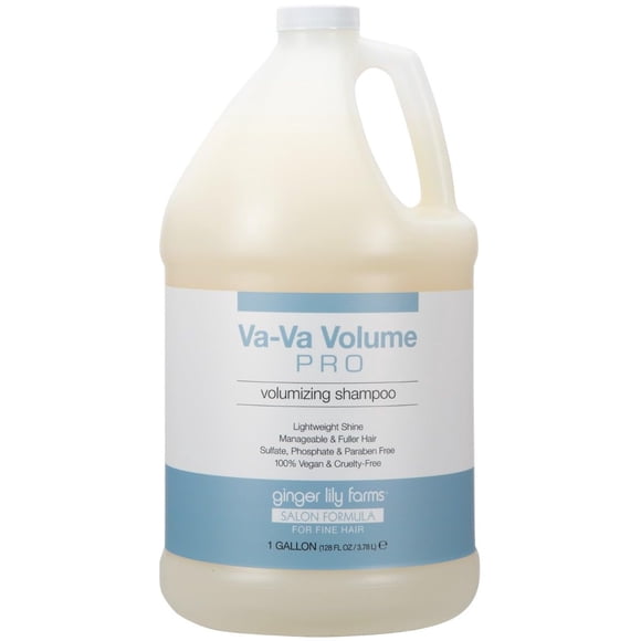 Ginger Lily Farms Salon Formula Va-Va Volume Pro Champú voluminizador para cabello fino vegano y libre de crueldad animal 1 galón (128 fl oz) Recambio