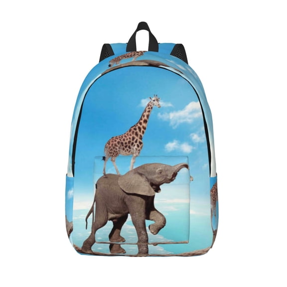 Defioc Elephant Giraffe for Canvas Backpack,Travel Rucksack Unisex Knapsack Laptop Backpack for Work & College -Small